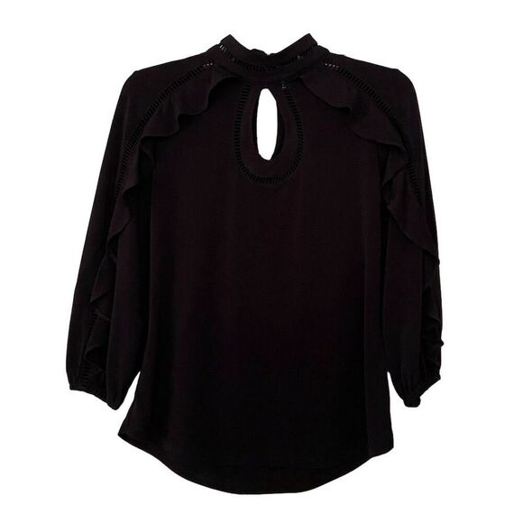 New York & Company 7th Avenue Black High Neck Ruffle Sleeve Blouse Size S​ - Picture 1 of 12
